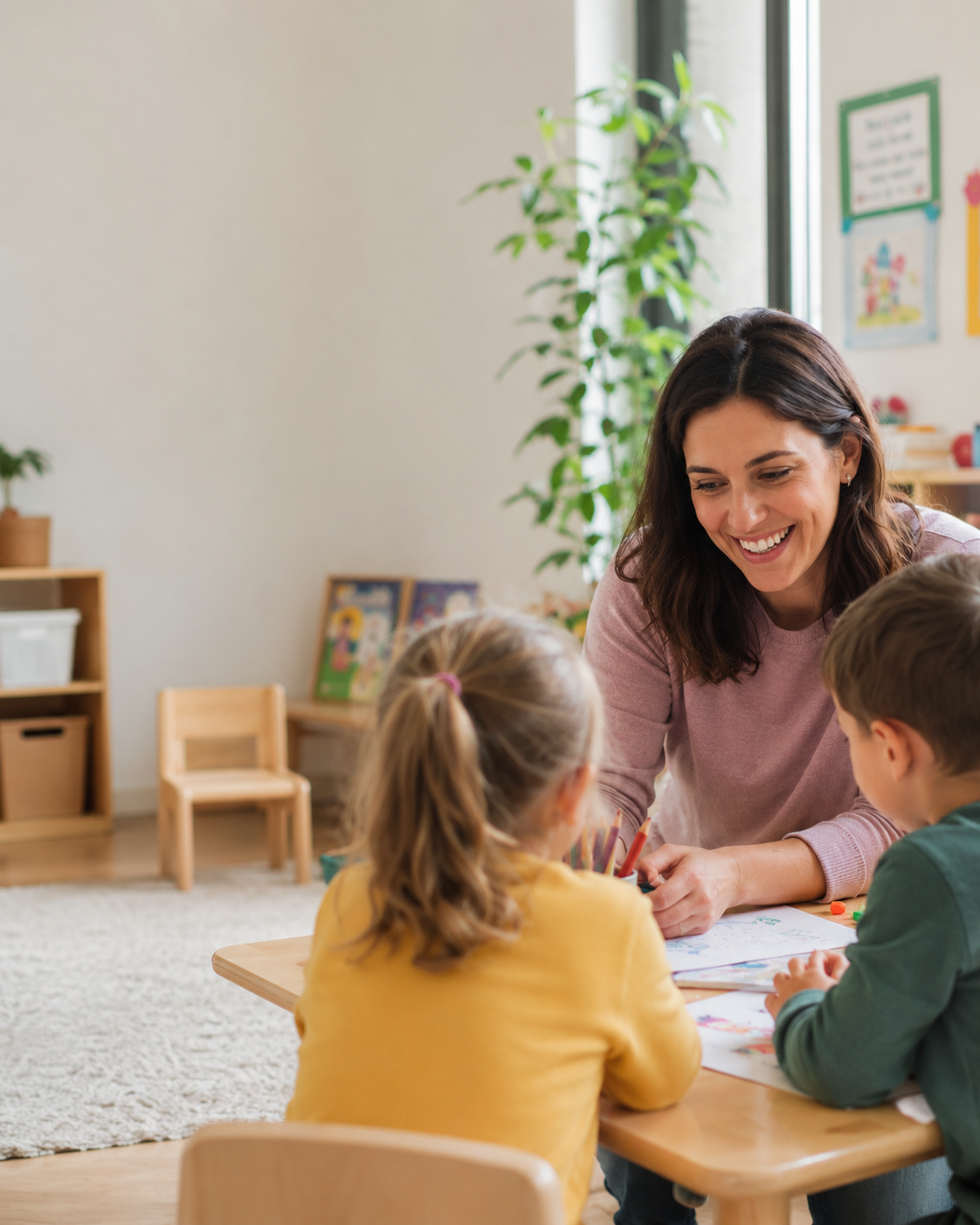 Educadora trabajando con niños en el aula